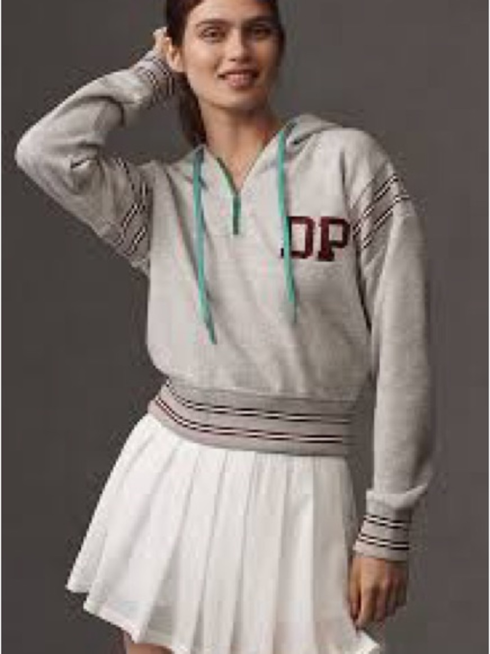 DP Gray Hooded Sweatshirt with Teal Drawstrings
